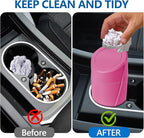 Mini Car Trash Can with Lid, Portable Garbage Can for Car, Leakproof Cup Holder Automotive Garbage Bin with 2 Rolls of Trash Bags, Small Trash Storage Can for Car Home Office(Rose Red)