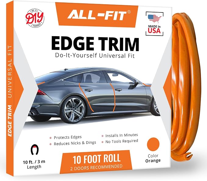 Car Door Edge Protector – Universal DIY Edge Trim to Prevent Scratches & Dings – Flexible Adhesive Molding Trim for Cars, Trucks & SUVs (10 Ft - Orange)
