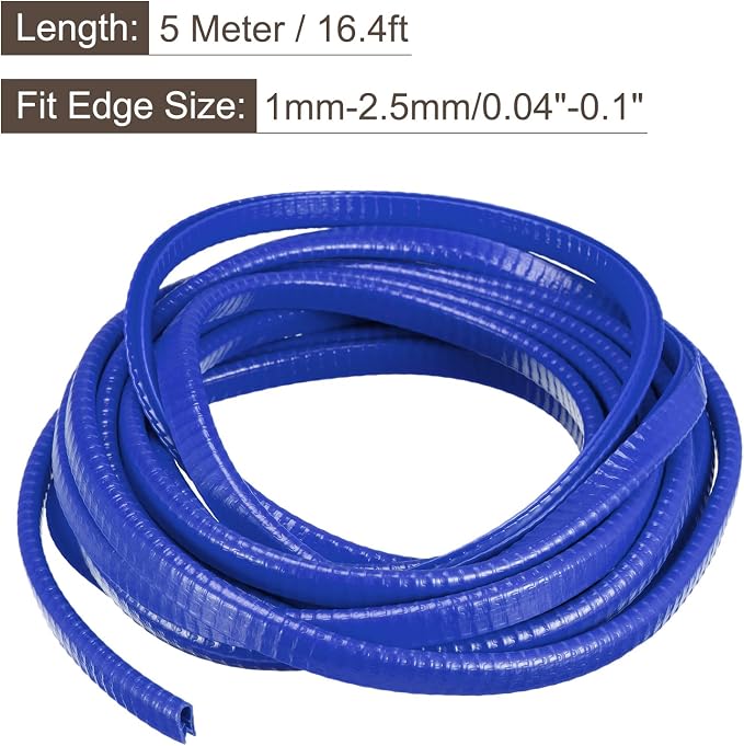 U Channel Edge Trim, 16.4ft Length Rubber Guard Seal Strip Edge Protector Fit for 1-2.5mm Edge, (15/64" W x 25/64" H) Blue