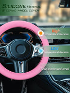 Car Steering Wheel Cover, Non-Slip Silicone Material, Multiple Color Choices, Universal Auto Parts Steering Wheel Cover, Suitable for Most Cars (Pink)