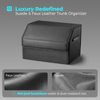 Car Trunk Organizer for SUV and Sedan, Black, 16.5 inches | Leather Storage Box, Magnetic Lid, Collapsible and Adjustable, Water‑Resistant & Dust‑Proof