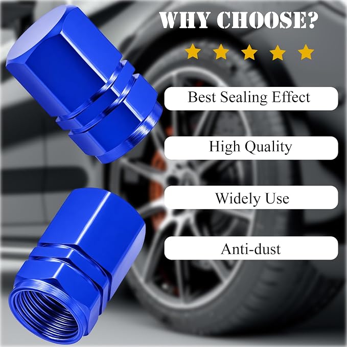 12PCS Tire Valve Stem Caps, with Rubber O-Ring, Corrosion Resistant Leak-Proof, Aluminum Alloy Universal Wheel Valve Covers for Cars, SUV, Trucks, Bikes, Motorcycles, Bicycles(Blue)
