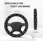 Polka Dot Steering Wheel Cover - Black White Polka Dots Steering Wheel Cover Anti-Slip 15 Inch Universal 2 Pcs Car Interior Cup Holder Pad for Men Women
