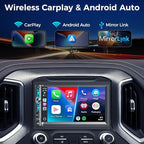 7" Double Din Car Stereo with Wireless Apple Carplay & Android Auto, Bluetooth, 240W, SWC, Subwoofer Out, Mirror Link, USB-C/AUX/TF, FM/AM Car Radio Receiver, Backup Camera