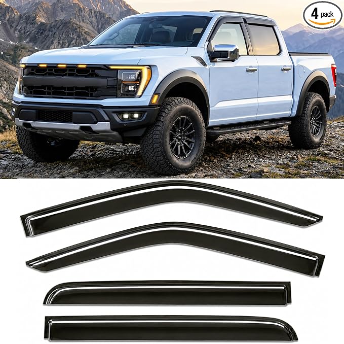 2015-2026 Tape-On Rain Guards for Ford F150 SuperCrew Side Window Deflector Visors (Crew cab only) XL XLT Lariat King Ranch Platinum Limited Lightning 2018 2019 2020 2021 2022 2023 2024 2025