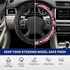 Pink Retro Horror Mask Steering Wheel Cover, Non-Slip Polyester Wheel Grip, Universal 15 Inch Car Accessory