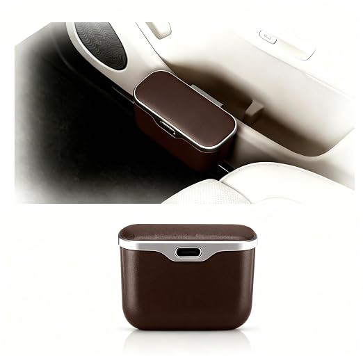 Car Trash Can with Lid - Leakproof Mini Garbage Bin for Door or Seatback,Premium ABS Auto Organizer,Space-Saving Car Garbage Can for Commuters,Families and Pet Owners,Fit for SUV,Sedan,Truck (Brown)