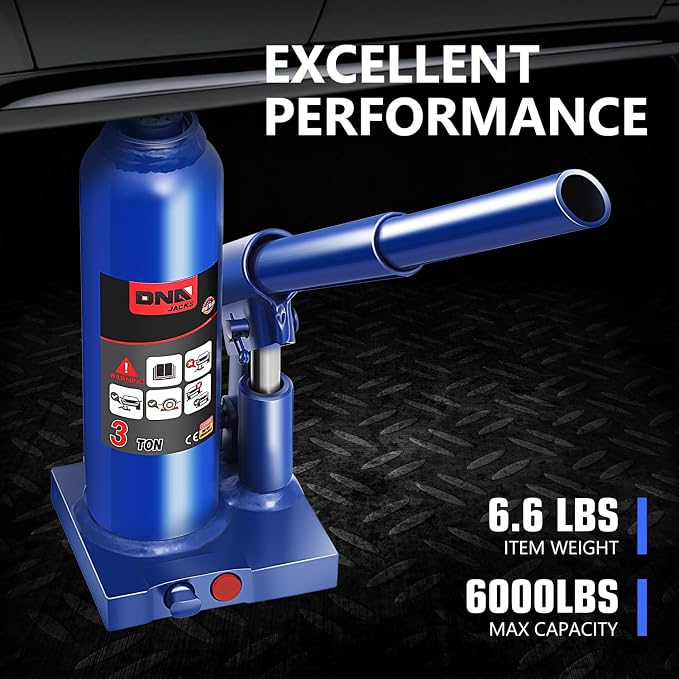 3 tons / 6000 lbs Lifting Automotive Welded Hydraulic Bottle Jack for Car SUV Pickup Truck, Auto Repair, with Manual Handle & Carrying Storage Case, Blue