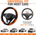 Car Steering Wheel Cover 15 inch, Microfiber PU Leather Elastic Steering Wheel Protector, Anti-Slip Breathable Car Interior Accessories for Most Cars (Orange)