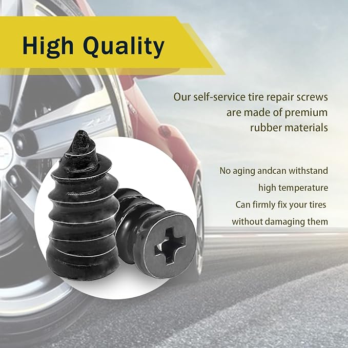 60PCS Tire Repair Rubber Nail, Vacuum Tire Repair Kits Spiral Rubber Nails, Tire Screw Plug Fast Tool Self Service Tire Repair Nail for car, Motorcycle, Truck, Tractor Tire Puncture Repair