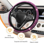 11PCS/Set Bling Car Accessories Set for Women, Rhinestone Vehicle Steering Wheel Cover Seat Belt Cushion Gear Shift Protector Cup Holder Coaster, Universal Automotive Accessories (Pink)