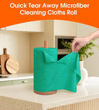 Microfiber Cleaning Cloth Roll–100 Pack, Tear Away Microfiber Towels, Reusable, Washable, Scratch-Free, Kitchen Towels for Car, Home, Kitchen, Glass, Dishes (Malachite Green)