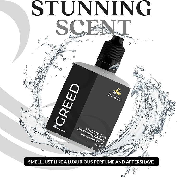 Greed Diffuser Refill 50ml Bottle | Strong Car Freshener with Car Odor Eliminator Technology | Long Lasting Automotive Car Air Freshener by
