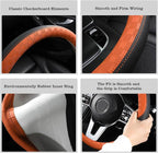 Car Leather Steering Wheel Cover - Panapi Material, Universal 14.5-15 Inch Leather Anti-Slip Breathable Auto Steering Wheel Covers for Men Women (Chessboard-Orange)
