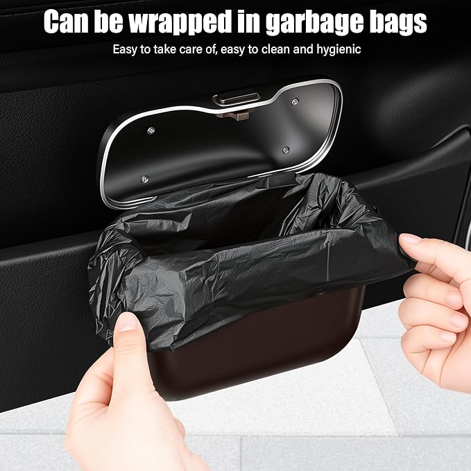 Car Trash Can, Car Garbage Bin with Lid & Handle - Leak-Proof Mini Trash Can for Car, Truck, SUV - Essential Car Accessories for Organization (Brown)