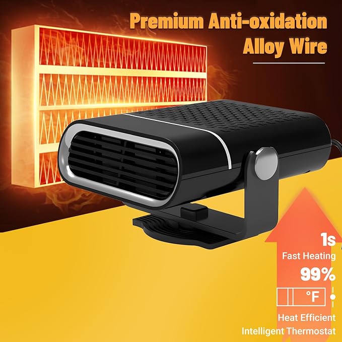 Car Heater - Portable Heaters for Vehicle, 12V 200W Plug in Cigarette Lighter Heaters, Windshield Defroster Window Demister, Auto Defogger With 360°Heating and Cooling for All 12 Volt Vehicles
