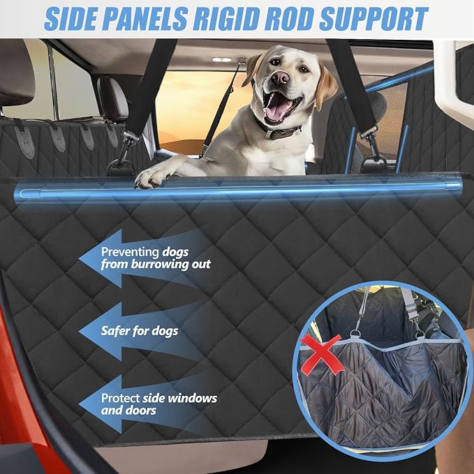 Back Seat Extender for Dogs Truck-Large Space, Hard Bottom High Barrier Truck Dog Seat Cover 420lb, Waterproof Pet Dog Hammock for Crew Cab Trucks F150, RAM1500, Sierra, Tundra, Silverado