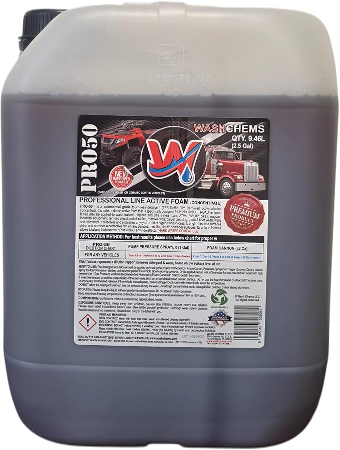 Pro50 Touchless One Step Car Wash Detergent Soap Concentrate - No Brushing, Commercial Grade Professional Auto Foam Cleaner Also Great for Trucks, RVs, Tractors (2.5 Gallons)