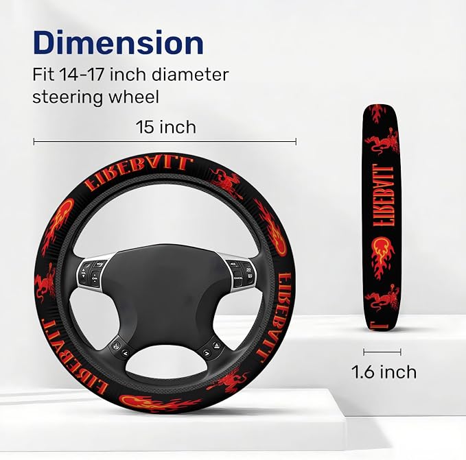 Black Red Flame Graphic Steering Wheel Cover, Non-Slip Polyester Wheel Grip, Universal 15 Inch Car Accessory