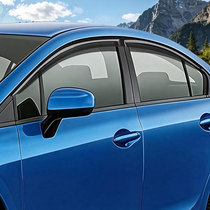 Window Visors for Honda Civic Sedan 2012 2013 2014 2015, Tape-On Rain Guards Outside Mount Vent Visors Window Deflectors Smoke Tint, 4PCS
