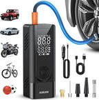 Tire Inflator Portable Air Compressor, Dual Power (Cordless & 12V DC) Air Pump for Car Tires, 150PSI Fast Air Pump for Moto, Bike, Large Capacity Battery, Digital Gauge with Emergency LED Light