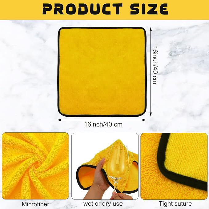 40 Pcs Yellow Microfiber Towels: 16"x16" Microfiber Drying Towels Bulk Micro Fiber Car Cleaning Cloth for Cars Drying Washing Polishing Cleaning Household Supplies