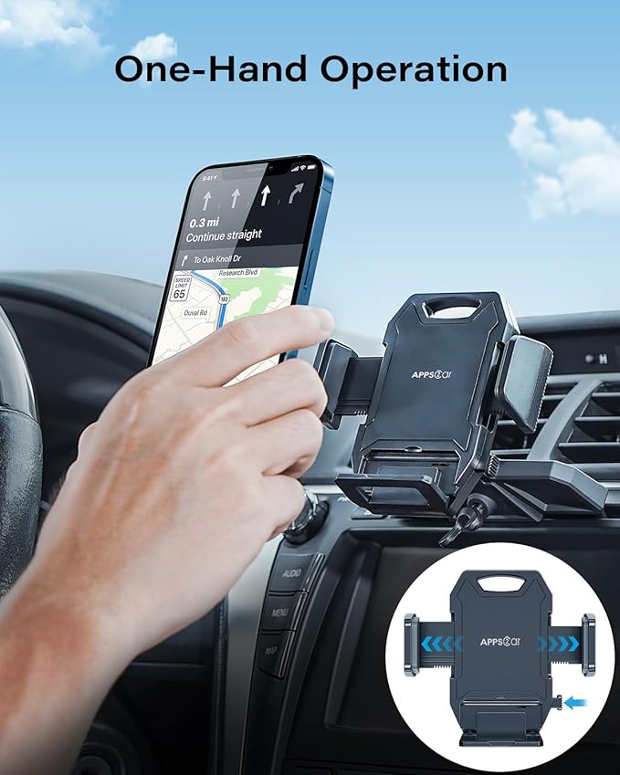 Sturdy CD Slot Phone Mount with One Hand Operation Design, Hands-Free Car Phone Holder Universally Compatible with All iPhone & Android Cell Phones, for Smartphone Mobile