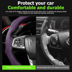 Mandark Car Steering Wheel Cover, Suede Sport Vehicle Steer Wheel Protector Fitting 15 Inch, Non-Slip Comfortable Automotive Interior Decoration Accessories, Universal for Most Cars (Purple)