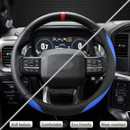 Customized Auto Car Steering Wheel Cover for Ford F-150, F-250, F-350, Expedition (Black+Blue)
