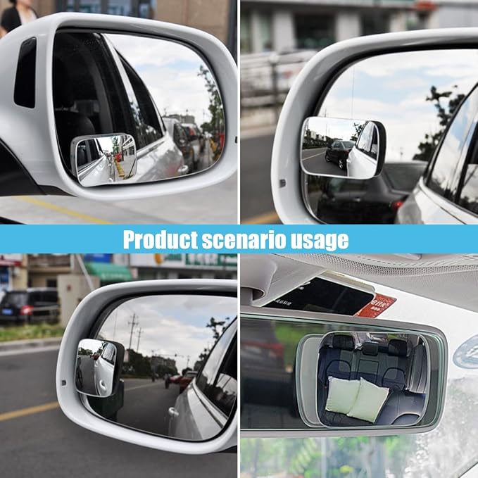 Rectangle Blind Spot Car Mirror - 2" Frameless HD Glass Convex Mirror - 360 Degree Wide Angle Rear View Mirror Side Mirror with Adjustable Stick for Car SUV Truck (Rectangle/2PCS)