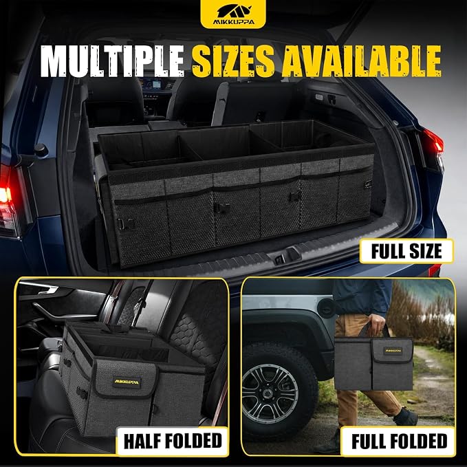 Car Trunk Organizer - 95L Collapsible Trunk Organizer with Lid, Sturdy Car Storage for SUV Auto Truck Van with Adjustable Straps and Non Slip Bottom (Gray, XX-Large)