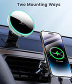 for Magsafe Car Mount Charger-15W Wireless Car Charger-Magnetic Car Phone Holder for Dash Air Vent-LED RGB HandsFree Car Mount Fast Car Charger for iPhone 16 15/14/13/12 Series Green