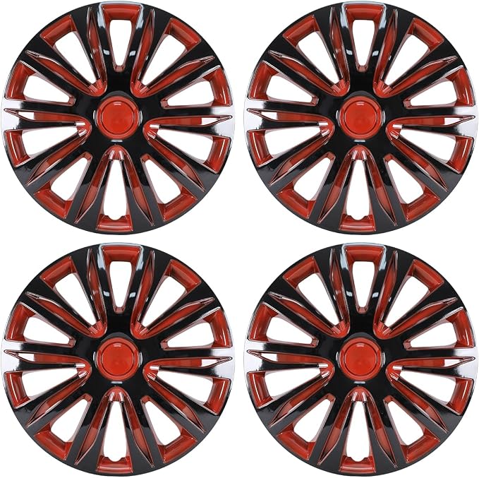4-Pack 17 Inches Wheel Rim Cover Hubcaps,Redesign Fashion Style Replacement Hubcaps,Car Truck SUV Hub Accessories,Black&Red&Lacquer