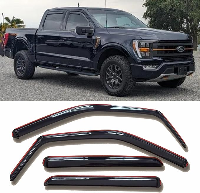 in-Channel Window Visors Rain Guards Compatible with Ford F150 Super Crew 15-23, F-150 Raptor/F250/F350/F-450/F550 Super Duty Crew 17-23 Wind Deflectors Vent Visor Sun Shades Window Shields
