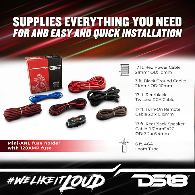 AMPKIT4 4 Gauge Amp Installation Wiring Kit - Amplifier Installation Kit 4 GA - A Car Amplifier Wiring Kit Simplifies Wire Connections and Delivers Power to Your Radio, Subwoofers, and Speakers