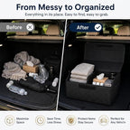 1Pack Leather Trunk Organizer for SUV & Sedans - Extra Large Foldable Car Storage Box with Lid, Adjustable Removable Dividers and Carry Handle, Collapsible Auto Cargo Organizer Black (1)