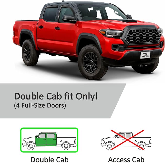 Voron Glass in-Channel Extra Durable Rain Guards for Toyota Tacoma 2016-2023 Double Cab, Window Deflectors, Vent Window Visors, 4 Pieces - 200839