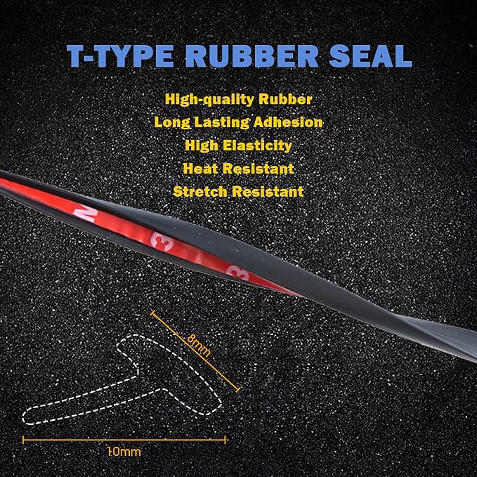 5M/16.5Ft Universal Self Adhesive Auto Rubber Weather Draft Seal Strip, Car Windshield Edge Moulding Sealing Strip Soundproof T-Type Rubber Edge Protector Trim, Black (8x10mm/0.31' x0.39'')