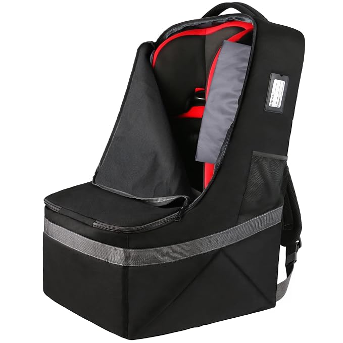 Padded Car Seat Travel Bag Backpack for Airplane, Heavy Duty Car Seat Bags for Air Travel, Carseat Cover for Airplane Travel with Shoulder Strap, Car Seats Carrier for Airport, Black
