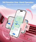 Pink Phone Holder for Your Car [ Sturdy & Secure ] Air Vent Phone Mount for Car Hands Free Easy Clamp Cradle in Vehicle for iPhone Samsung Android Smartphone, Pink Car Accessories