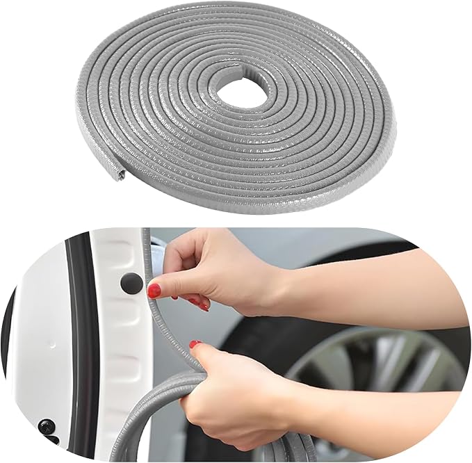 Car Door Edge Guards, 16Ft Rubber Seal Car Door Edge Trim, U Shape Door Edge Protector Guard, Aluminum Weather Proofing Automotive Door Edge Molding Protection for Most Car (Gray, 16Ft)