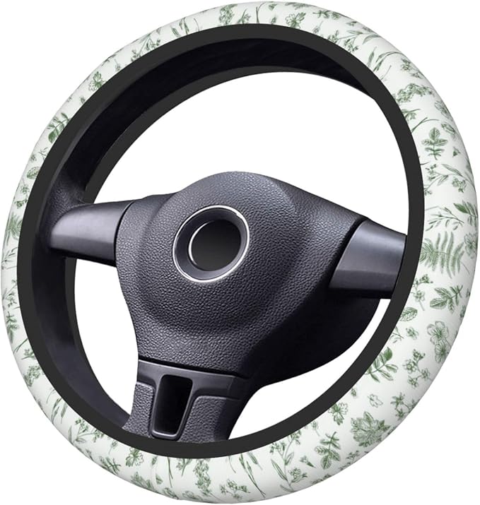 Vintage Green Flower Steering Wheel Cover Women