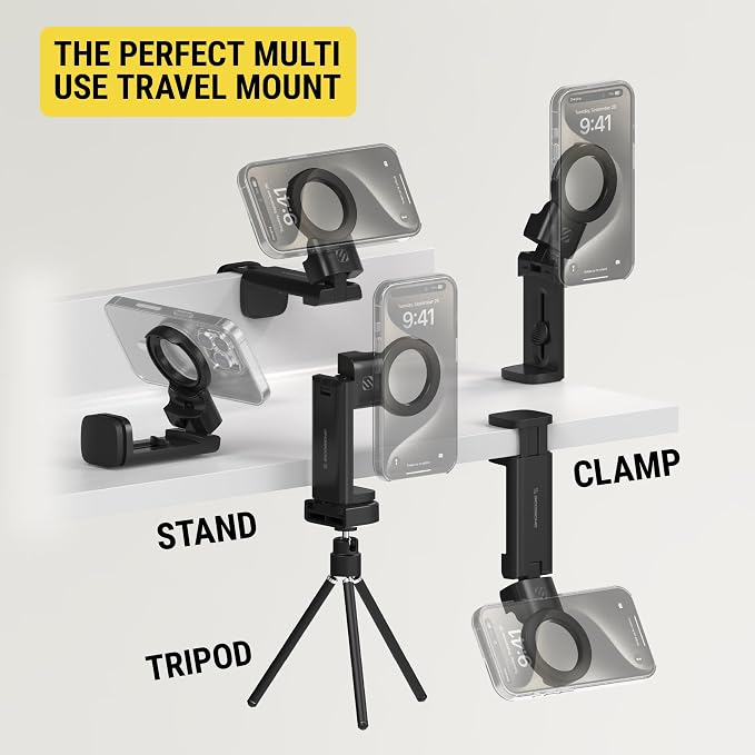 SMSTRVL MagSafe Airplane Phone Holder Mount, Magnetic Cell Phone Stand for Desk, Tray Table, Seat Back or Tripod, Plane Travel Essentials for Flying Compatible with iPhone 16/15/14/13/12