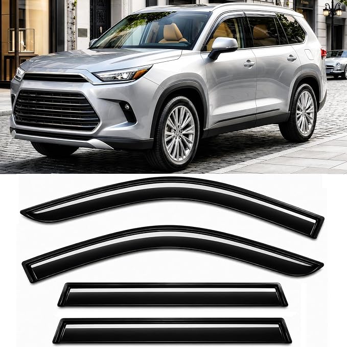 2024-2026 Tape-On Rain Guards for Toyota Grand Highlander Side Window Visor Deflectors & for Lexus TX 350 500h, Durable Tinted Vent Shades 2025