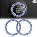 2 Pack Car Push Start Button Cover/Sticker, Key Ignition Knob Bling Ring, Sparkling Car Interior Accessories for Women (Double Blue)