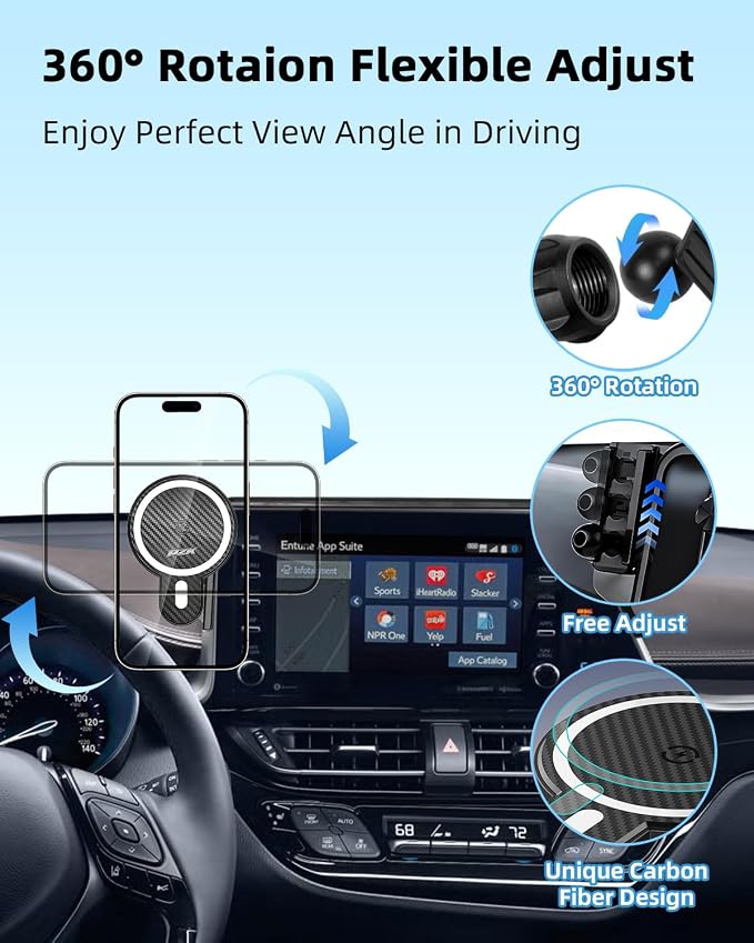 PZK Car Phone Mount for Toyota C-HR CHR 2019-2022 Accessories 8-inch Screen | Magnetic 15W Fast Wireless Charger Phone Holder with Magsafe 360° Rotation Hands-Free Phone Cradles Not Block Air Vent