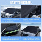 Car Windshield Cover for Ice and Snow, Windshield Snow Cover, Performance Brake Kitswith Side Mirrors Cover for Snow, Ice, UV Fits Most Cars, Trucks, Vans, SUVs, Glow Strips