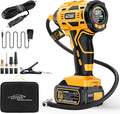 Cordless Tire Inflator, 180PSI Portable Air Compressor with 21V Rechargeable Battery & 12V DC Car Adapter, Fast Inflation Digital Pump for Cars, Motorcycles, Bikes & Sports Balls - Black Yellow
