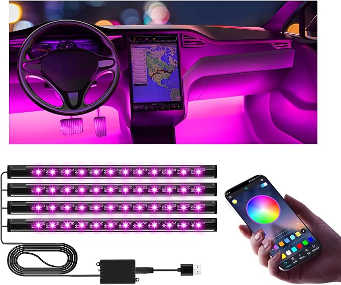 Led Lights for Halloween Car Accessories Interior, Christmas White Elephant Gifts for Him Her Men Women Teen Boys Girls, APP Control with USB Port Color Change Lights for Truck Decor