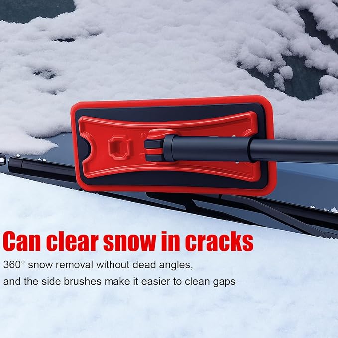 36" Car 3-in-1 Snow Brush, Detachable Extendable Vehicle Windshield Ice Frost Scraper with Ergonomic Foam Grip Handle, Automotive Snow Removal Tools, Universal for SUV RV Truck (Red) | Detachable Extendable Vehicle Windshield Ice Frost Scraper with Erg...